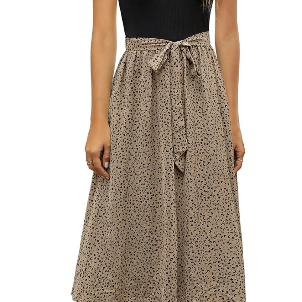 Zattcas Leopard Print Midi Dress Tie Waist Size XL